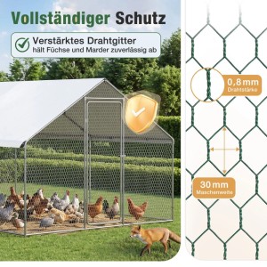 Sekey Hühnerstall Freilaufgehege XXL Stahl Hühnergehege Voliere 4x3x2m Kleintiergehege Winterfest für Hühner Enten Gänse Wachteln