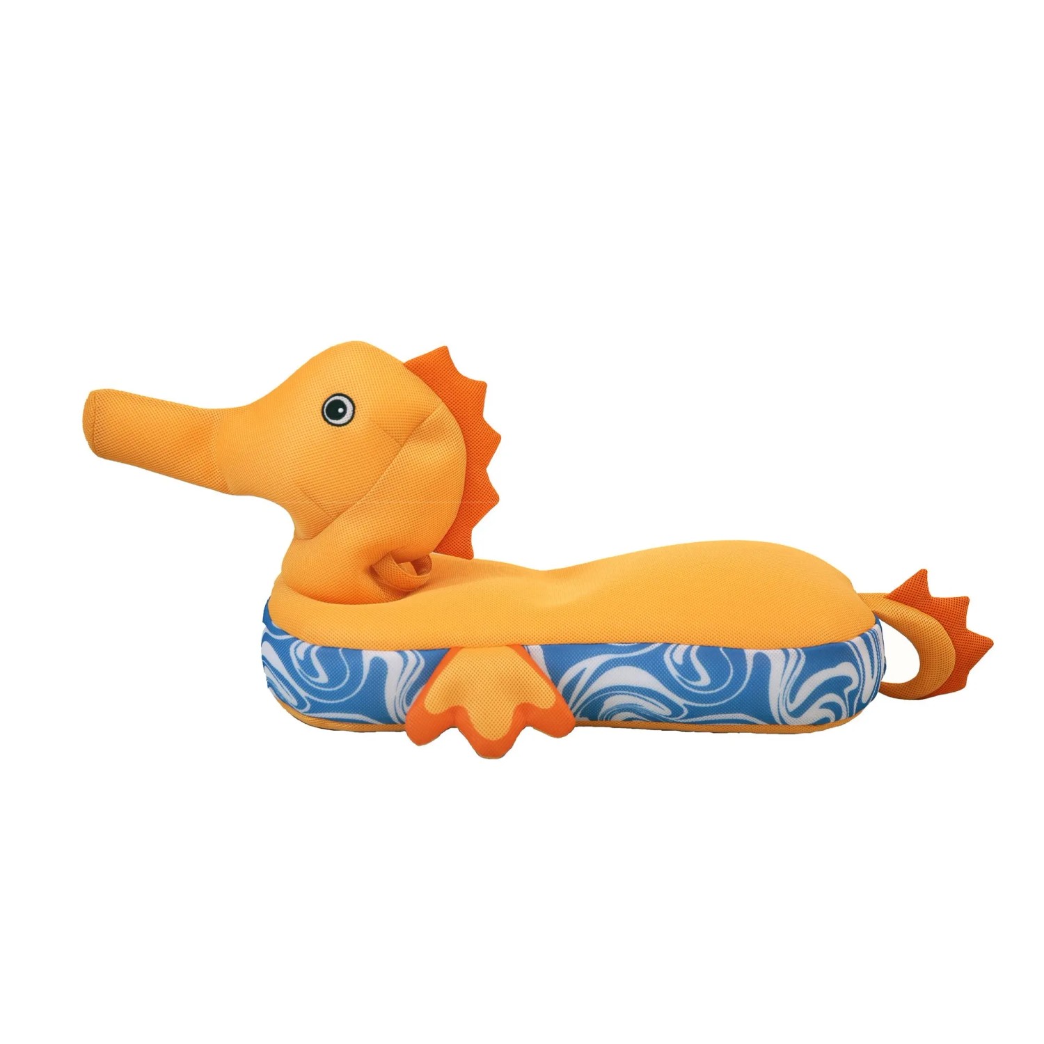 Gelber Westmann Sitzsack als Seepferdchen Schwimmtier, Pool Buddy für Kinder.