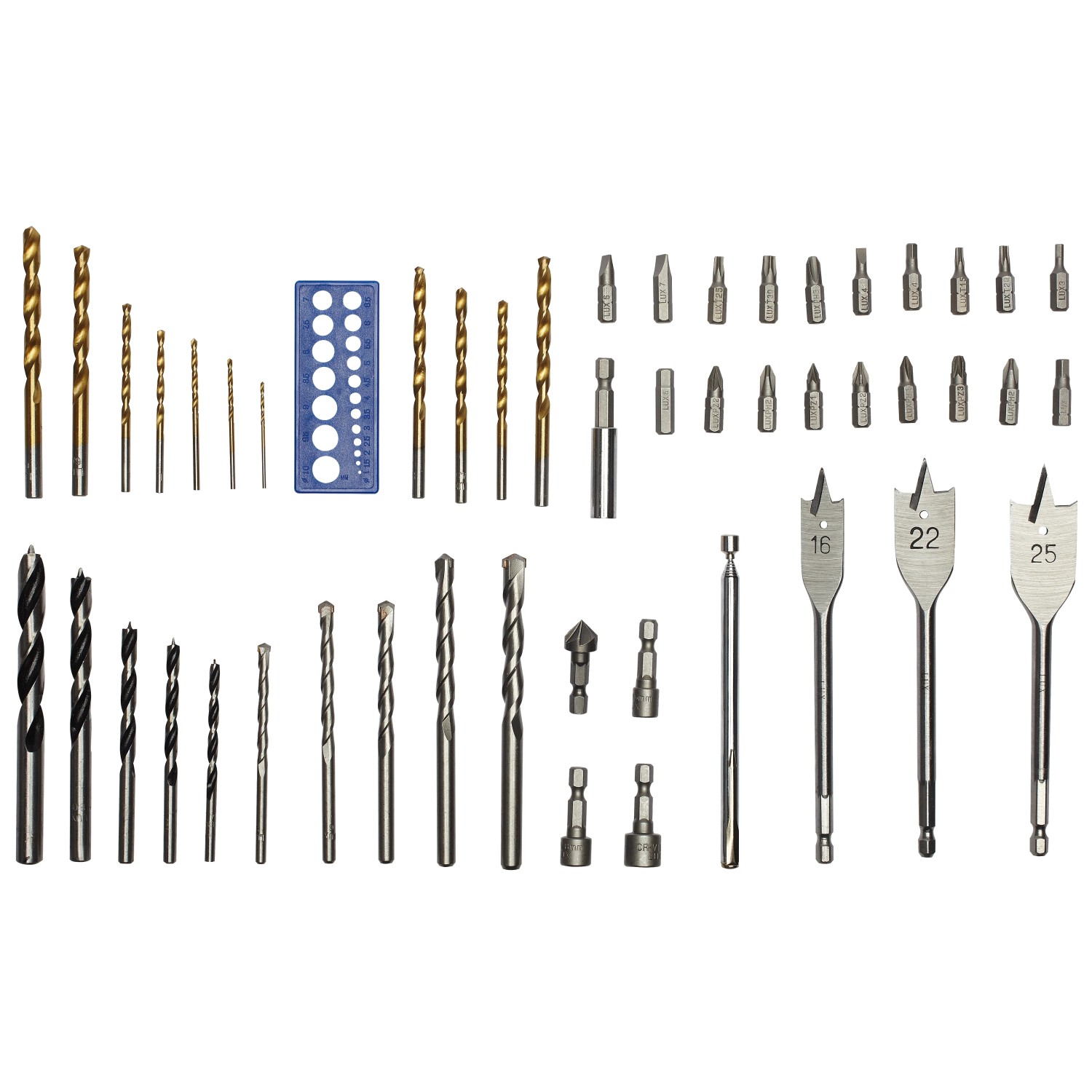 LUX Bohrer- und Bitset, 52-teilig, mit Bohrern, Bits und Zubehör für diverse Schraub- und Bohrarbeiten.