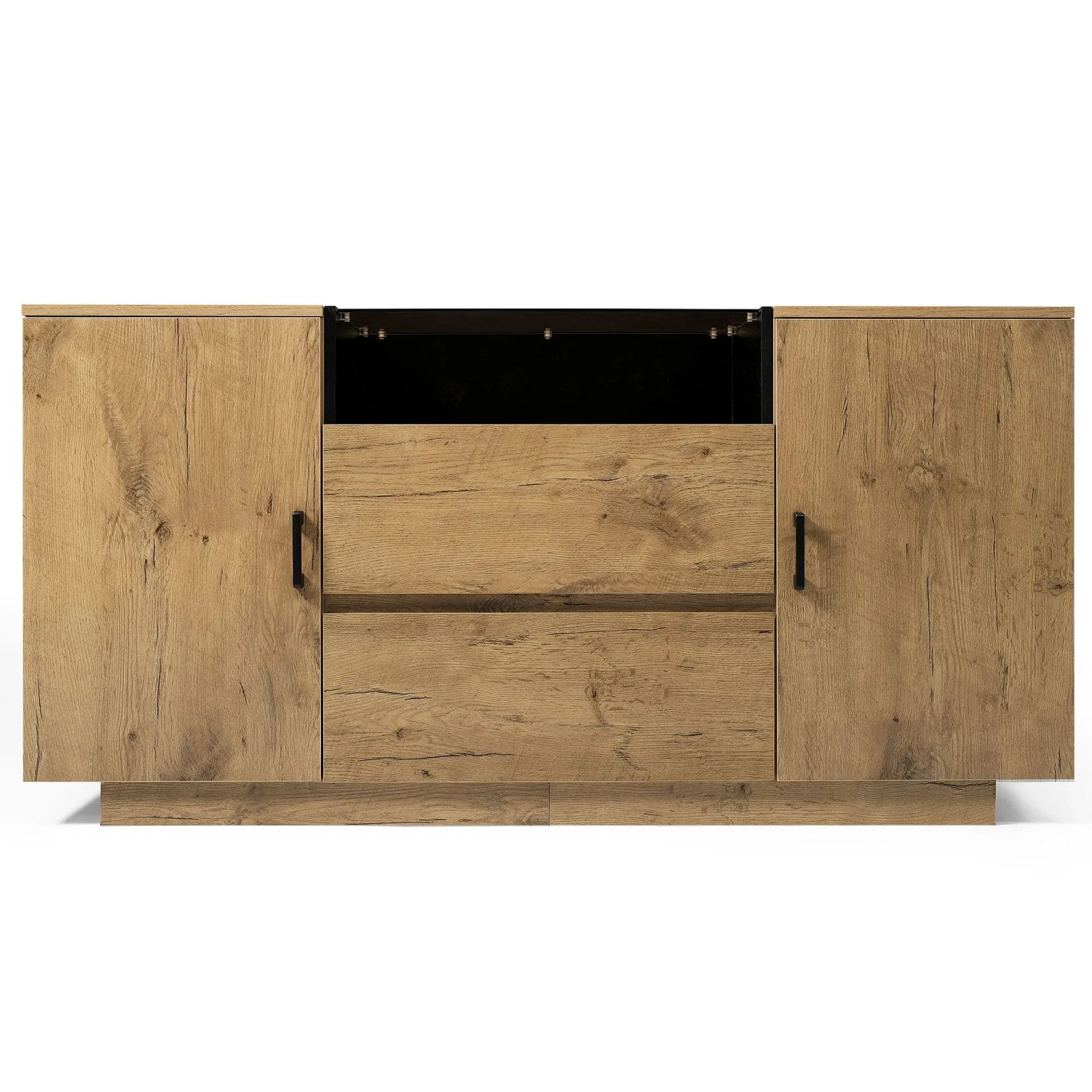 Merax Sideboard 140x40x70cm Glas 2 Schubladen Eiche