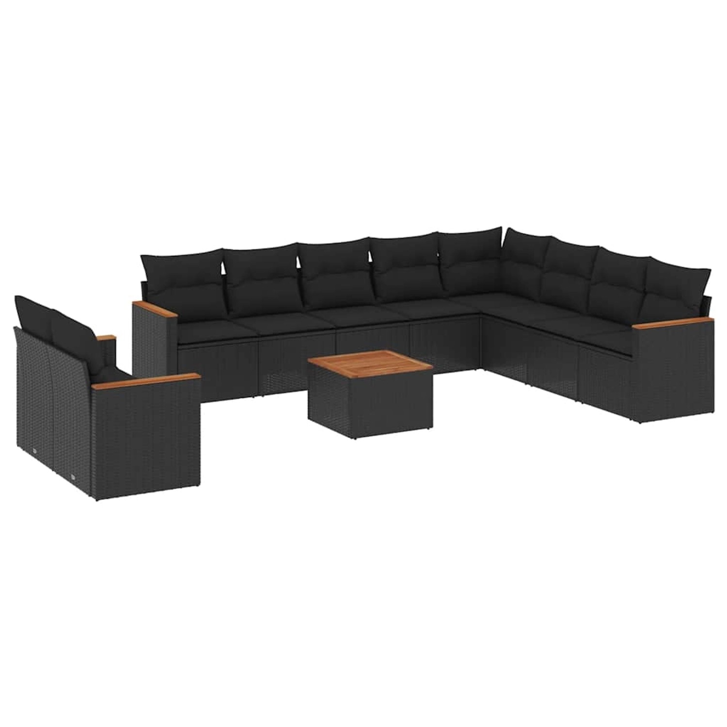vidaXL 11-Tlg Garten-Sofagarnitur mit Kissen Schwarz Poly Rattan 3258520