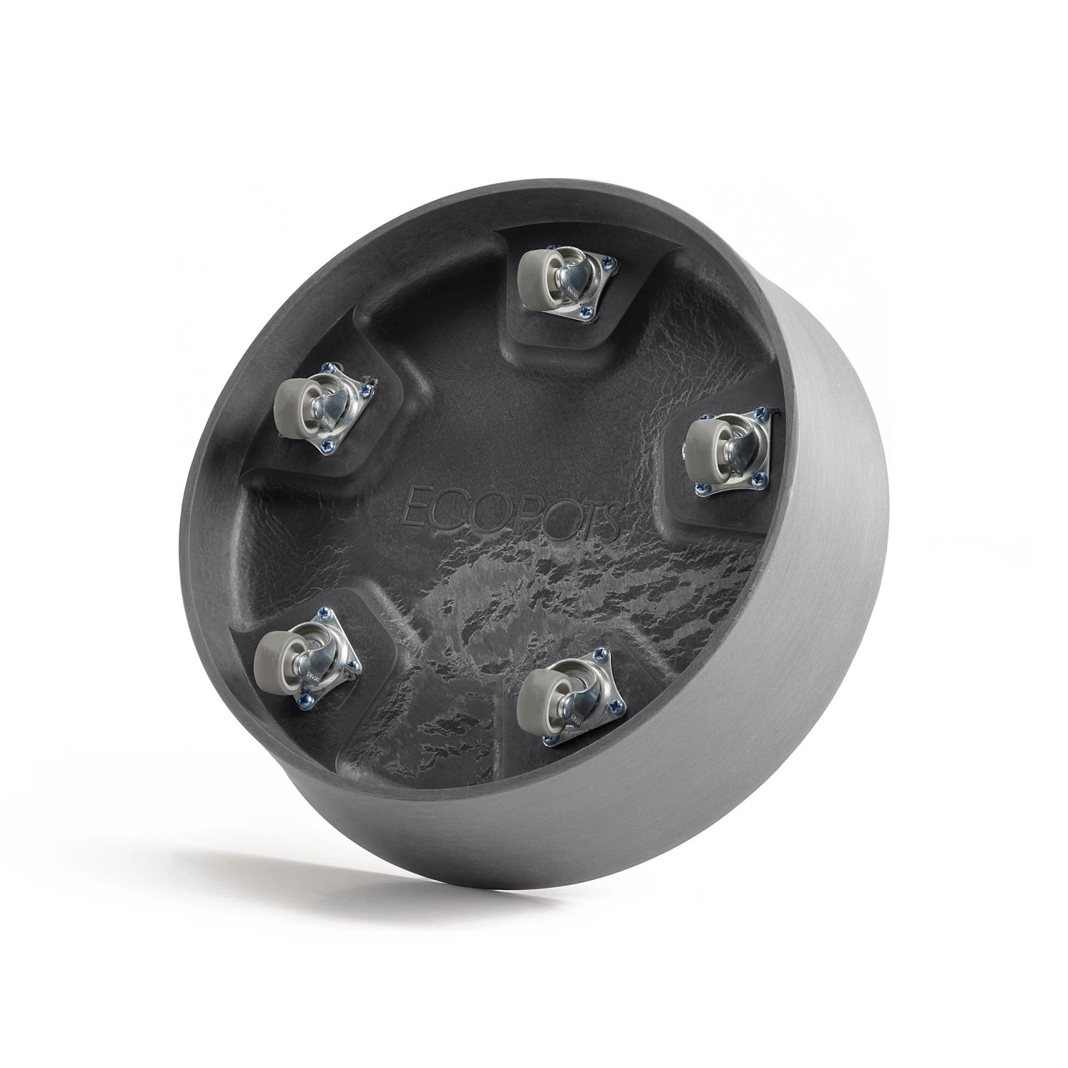 Ecopots Untersetzer Amsterdam Rollen, grau, mit 5 Rollen für leichtes Bewegen von Pflanzen.