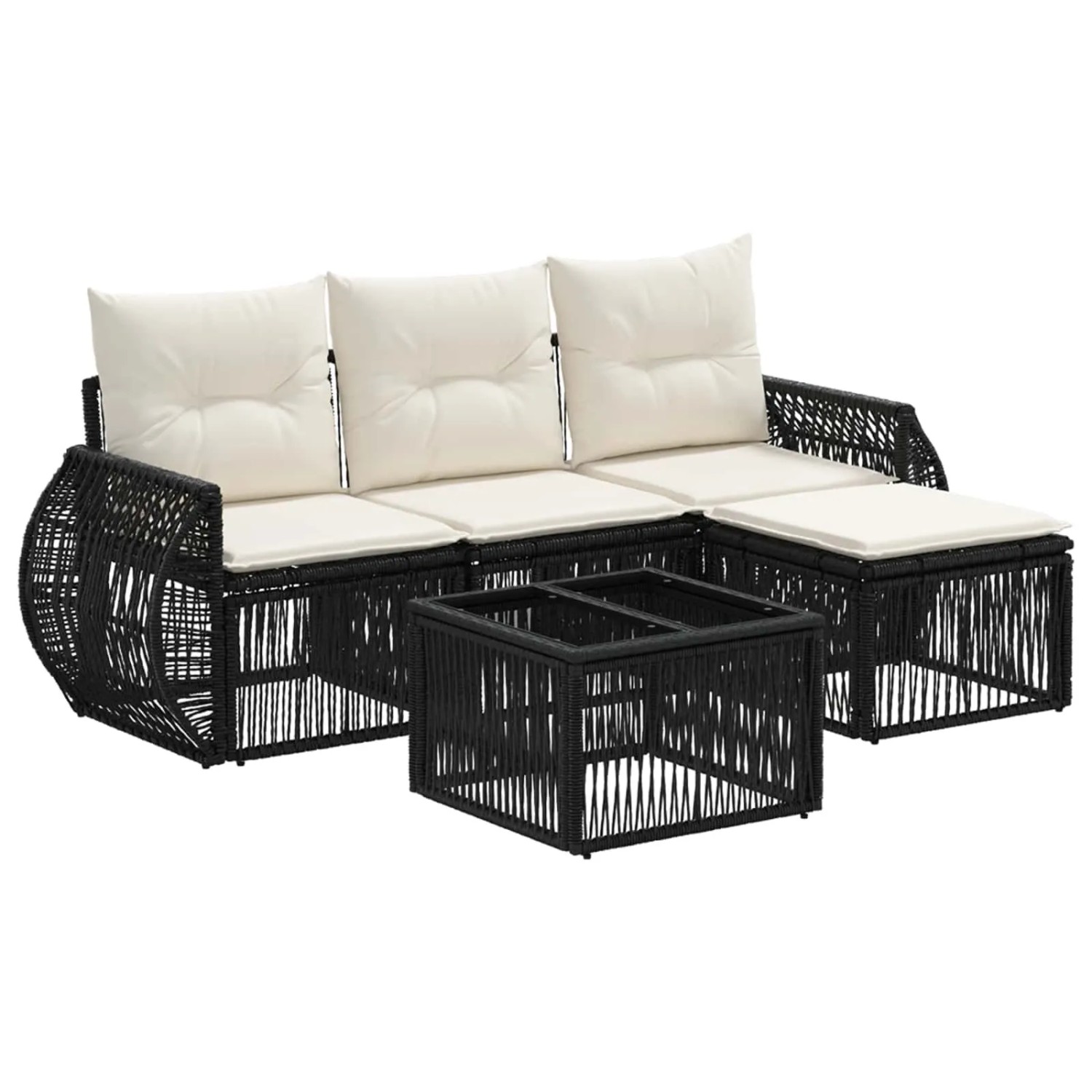 vidaXL Gartensofa-Set 5-Tlg Schwarz und Cremeweiß Poly-Rattan 3435400