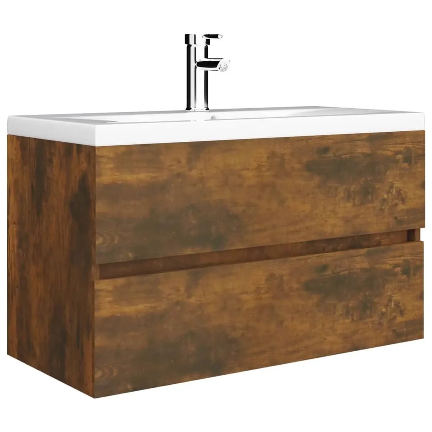 vidaXL Waschbeckenschrank mit Einbaubecken Räuchereiche Holzwerkstoff 3120345