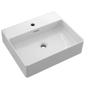 Weißes Domberg Handwaschbecken DB2001, 50,5x42,5 cm, mit Hahnloch und Überlauf.