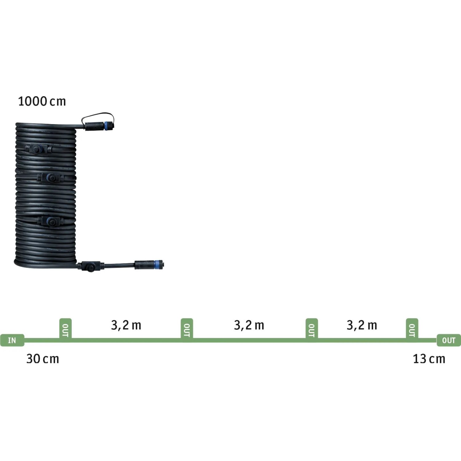 Paulmann Plug & Shine Verbindungskabel, 10m, mit 5 Ausgängen für Außenbeleuchtung.