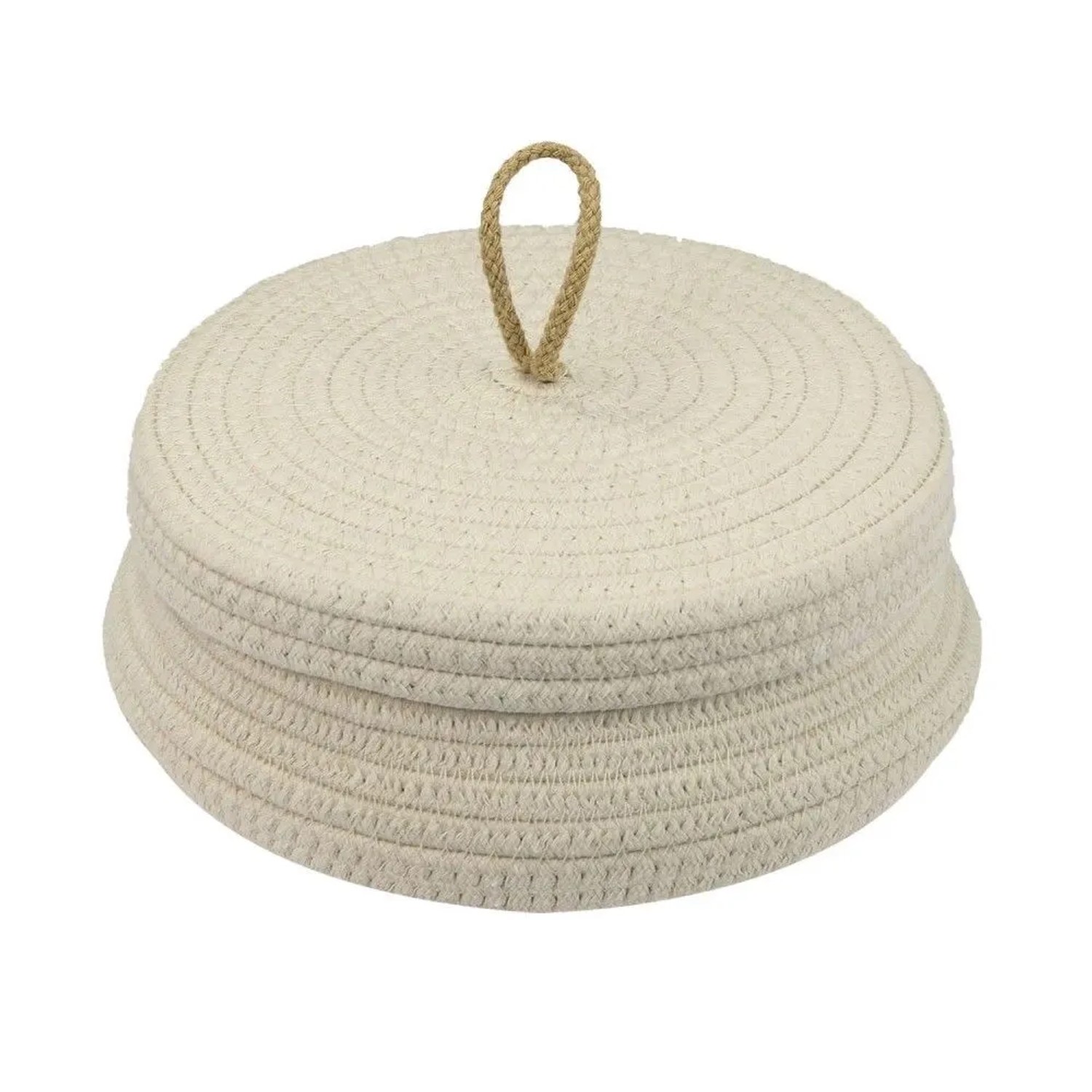 HMF 39031-MF-30 Aufbewahrungskorb Badezimmer Rund Korb Deckel Baumwolle Flach 25 x 11 cm Creme