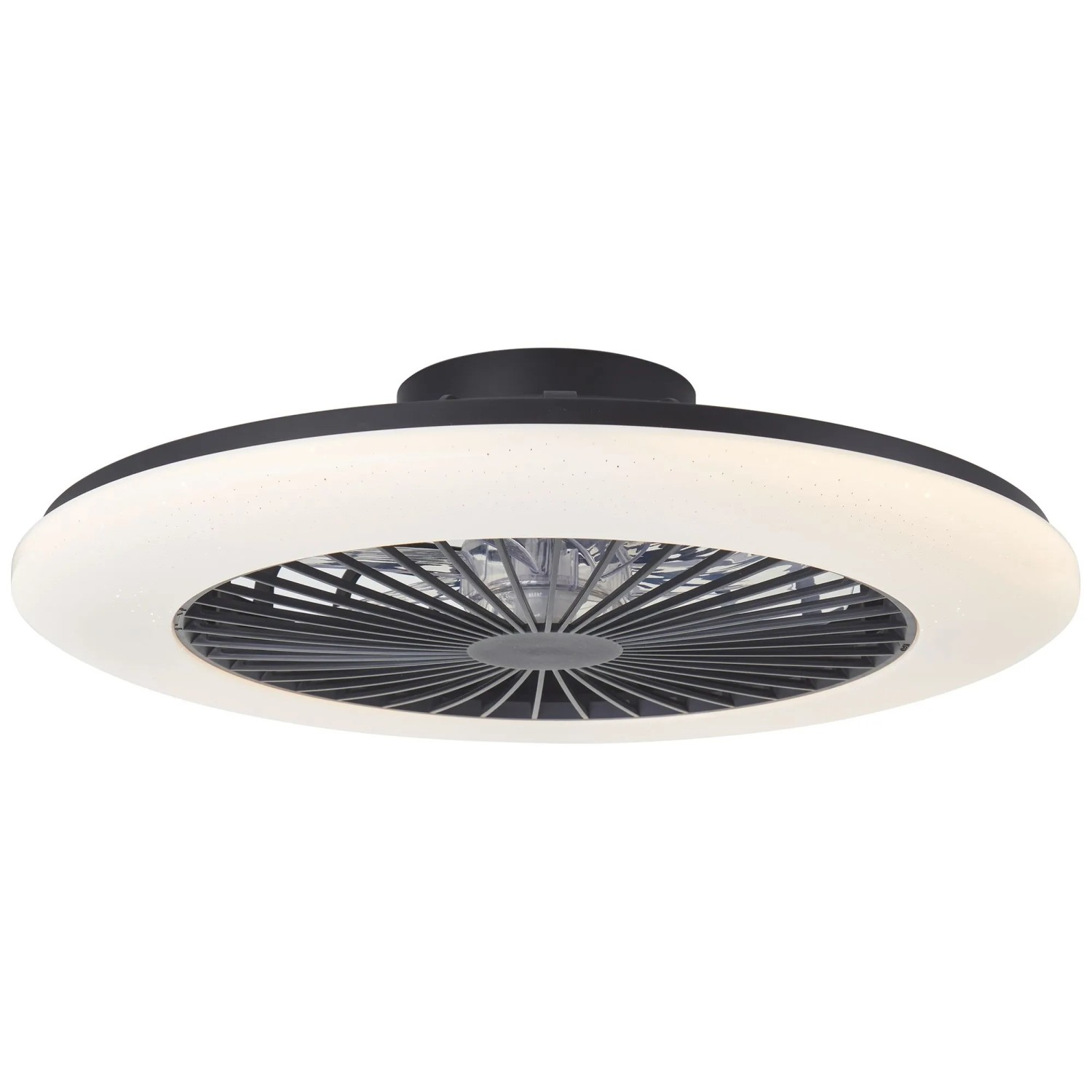 Schwarze LED-Deckenleuchte Salerno mit Ventilator, Ø 57,7 cm. Deckenlampe mit integriertem Ventilator.