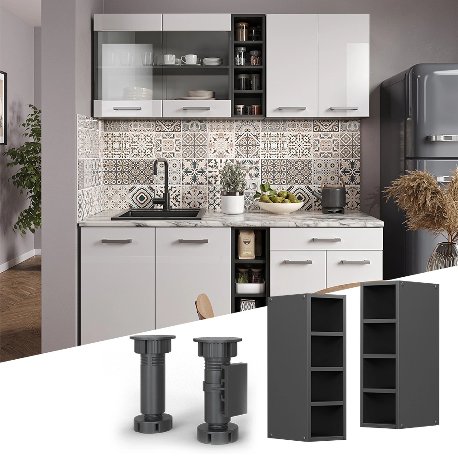 Vicco Hängeschrank R-Line, offener Küchenschrank in Anthrazit, 20 cm breit.