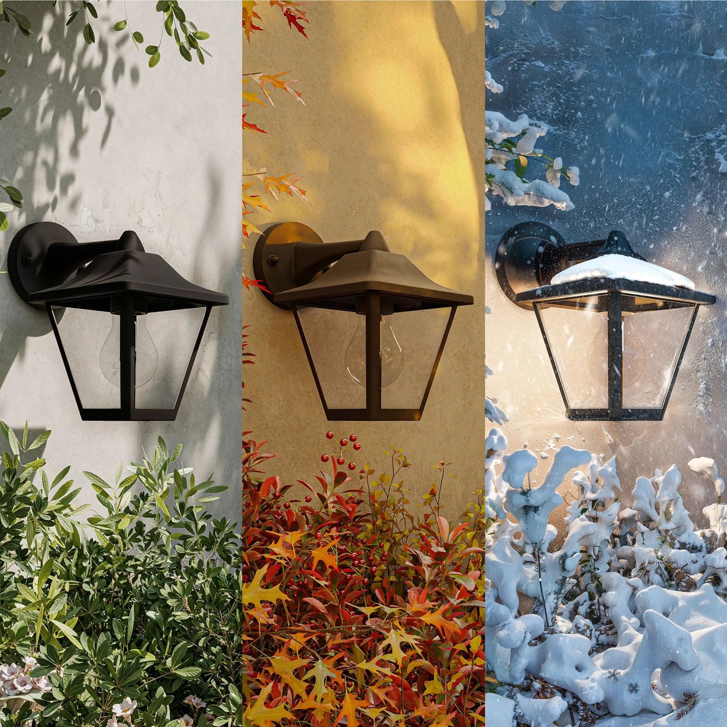 Philips Outdoor-Wandleuchte Juli, schwarze Laterne für den Außenbereich, verschiedene Jahreszeiten.