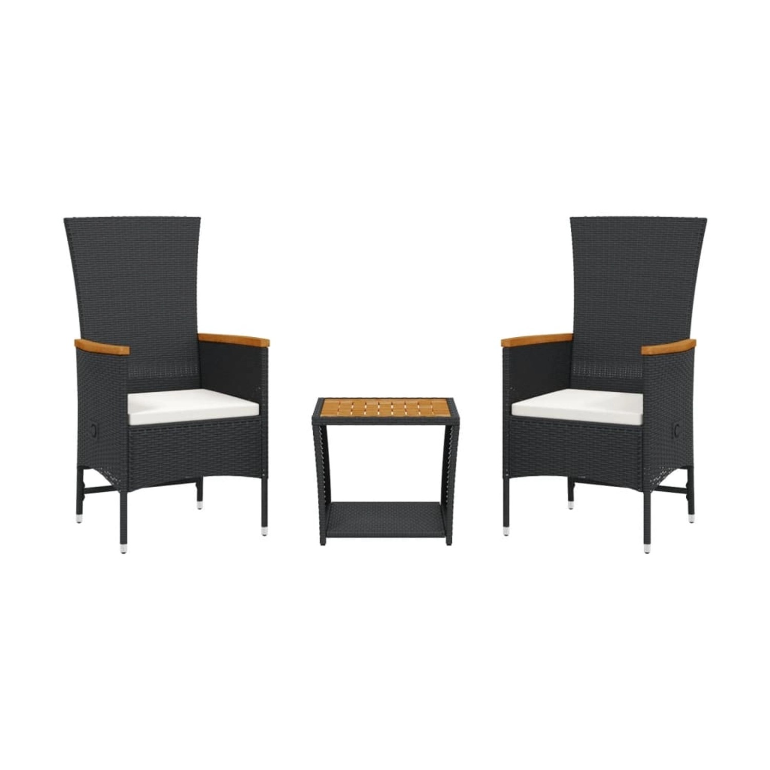 vidaXL 3-Tlg Garten-Essgruppe mit Kissen Schwarz Poly Rattan 3277540
