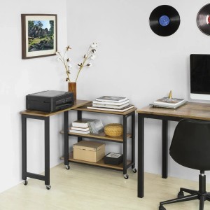 SoBuy L-förmiger Schreibtisch FWT83-PF mit 2 Ablagen und Rollen. Ideal als Beistelltisch oder Computertisch.