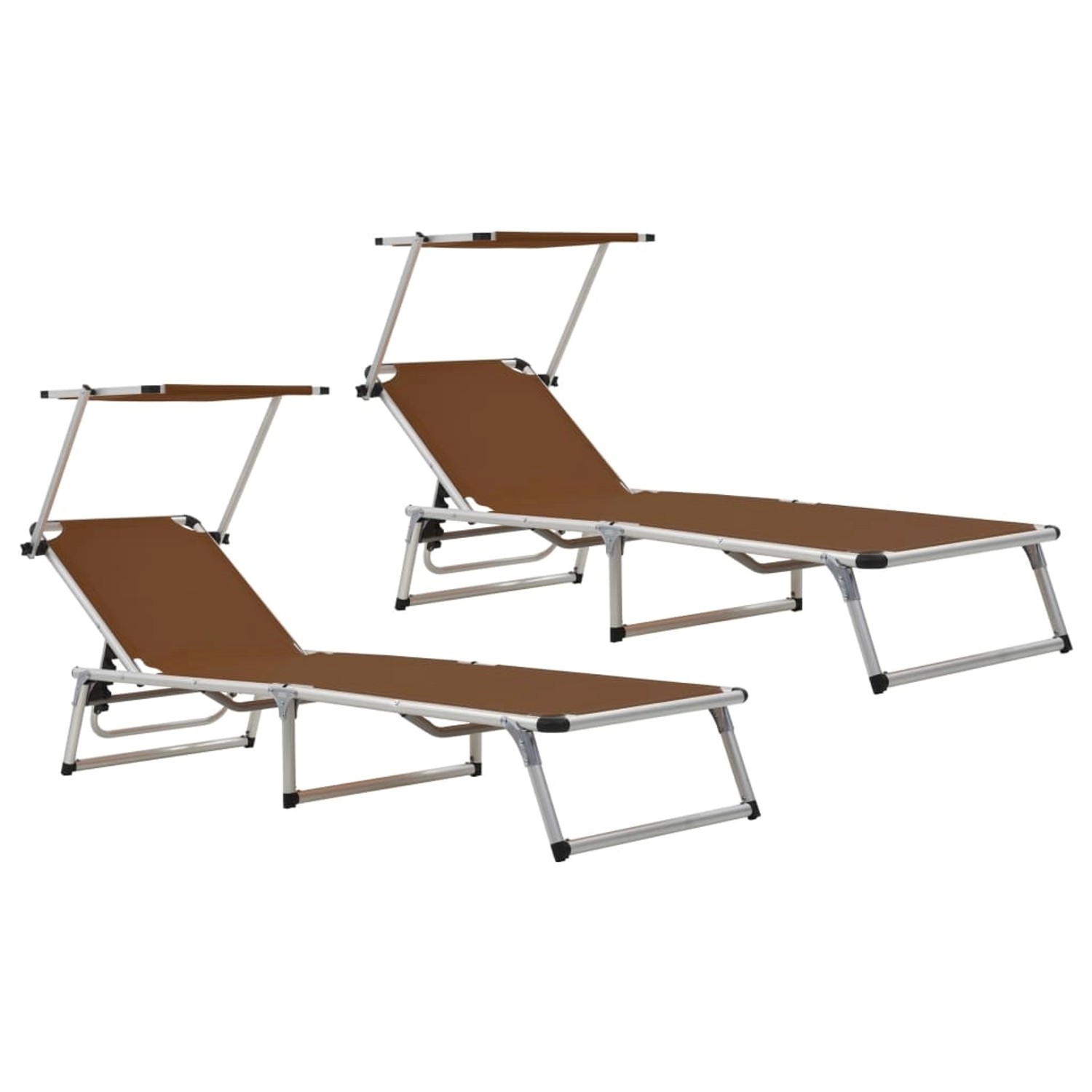 vidaXL Klappbare Sonnenliegen mit Dach 2 Stk Alu Textilene Braun 312461