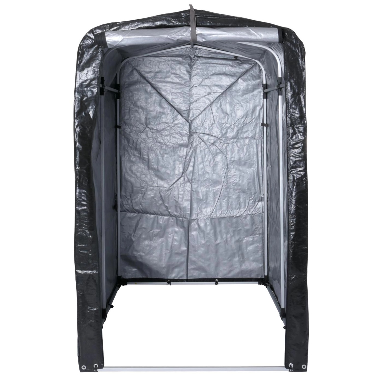 Anthrazitfarbene MCW Fahrradgarage N61, wetterfest und mit Reißverschlusstür.