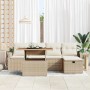 Beiges 6-tlg. vidaXL Garten-Sofa-Set aus Rattan mit Kissen und Stauraum.