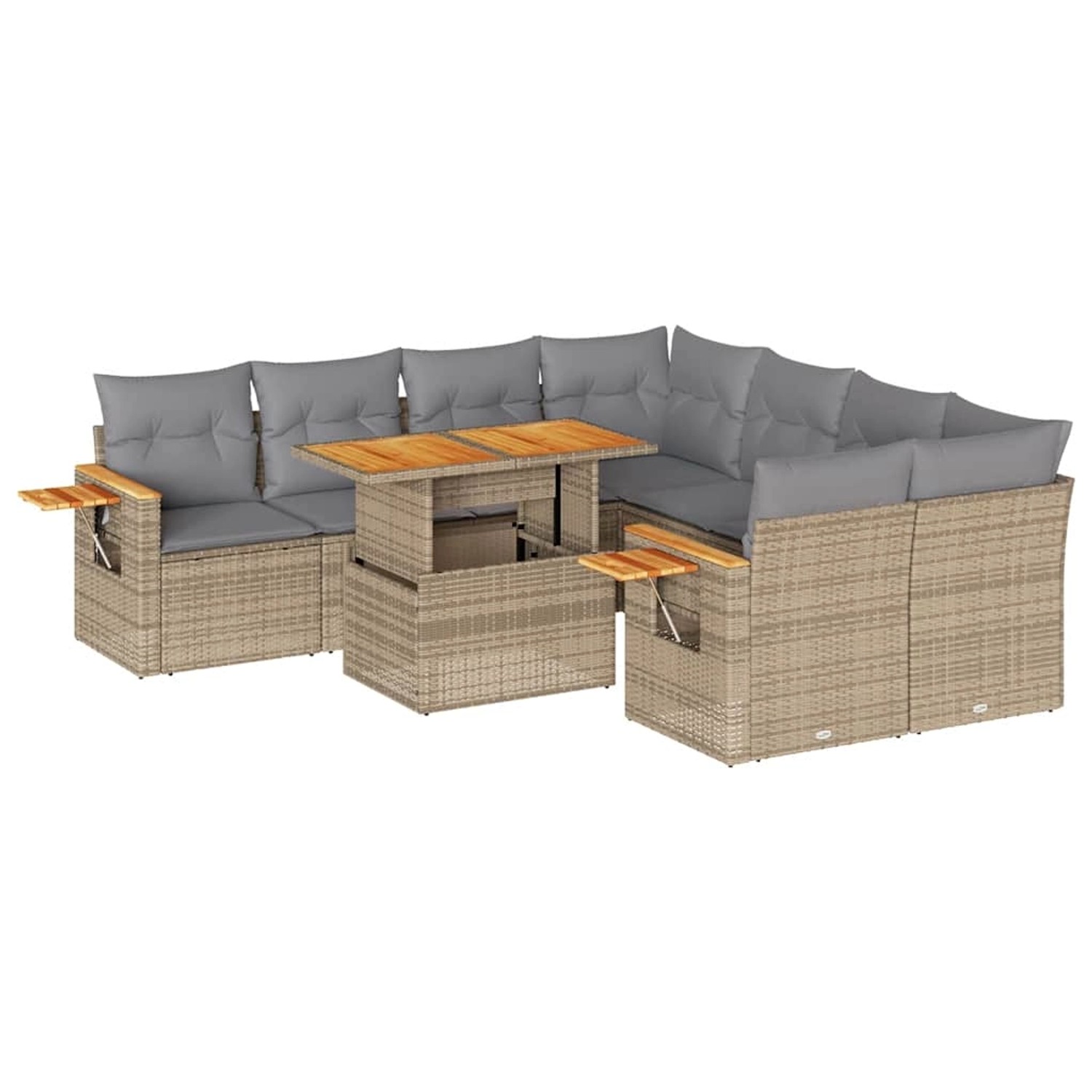 vidaXL 9-Tlg Garten-Sofagarnitur mit Kissen Beige Poly Rattan Akazie 332758 günstig online kaufen