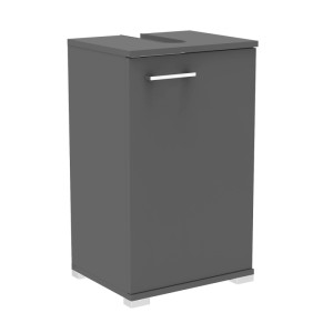 Badmobil Juna Waschbeckenunterschrank, 40x67x32 cm, Anthrazit, mit Tür und silbernen Füßen.