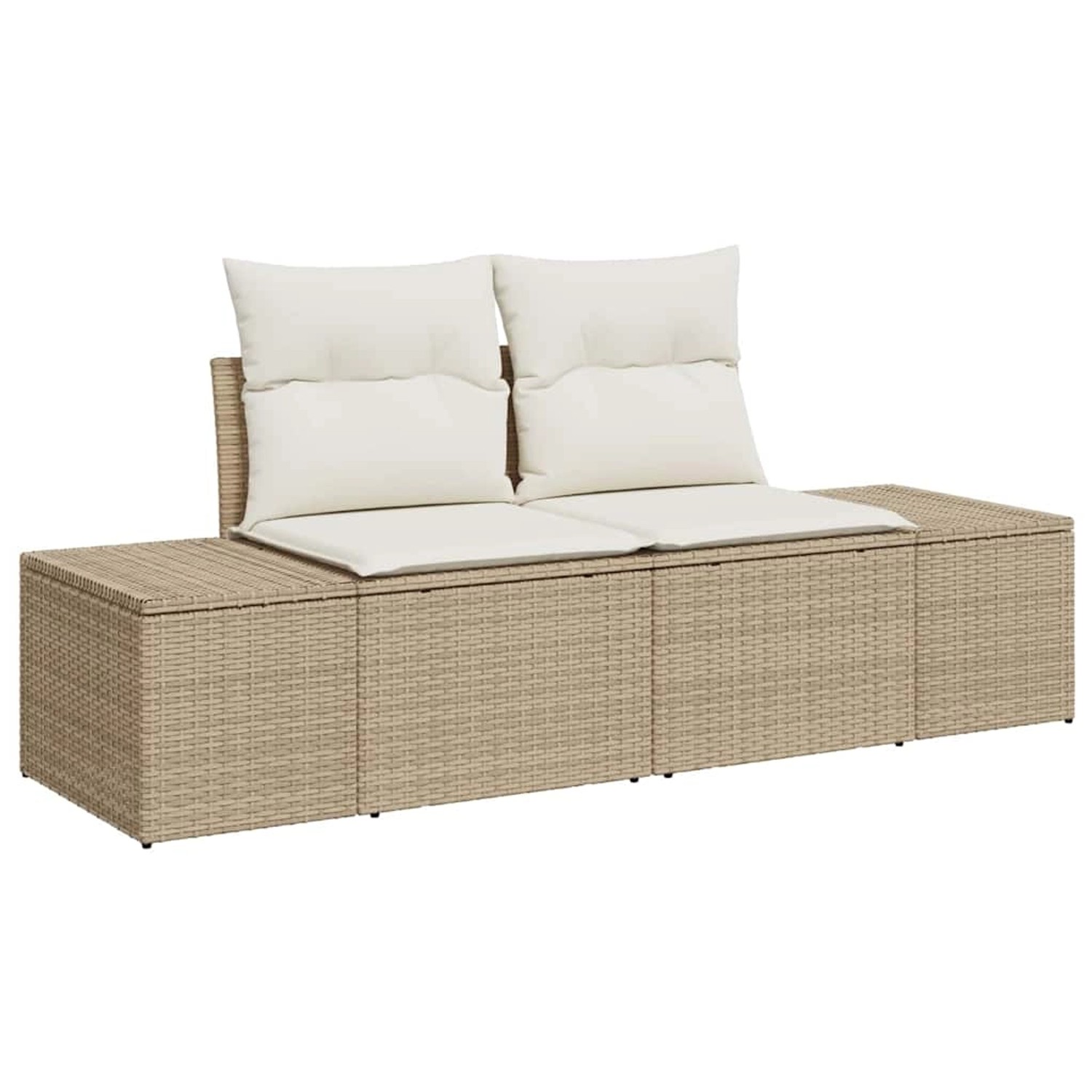 Beiges 10-tlg. vidaXL Garten-Sofa-Set aus Poly Rattan mit Stauraum und Tisch.