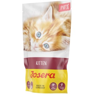 Josera Katzen-Nassfutter Pate Kitten, 85g Beutel mit Katzenbild. Getreidefrei, für Kitten.