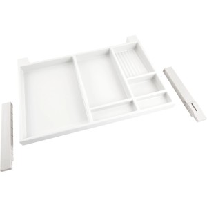 Ninka Utensilien-Auszug aus weißgrauem Polystyrol mit Fächern für Stifte und Papier, inkl. Führungsschienen, 566mm breit.