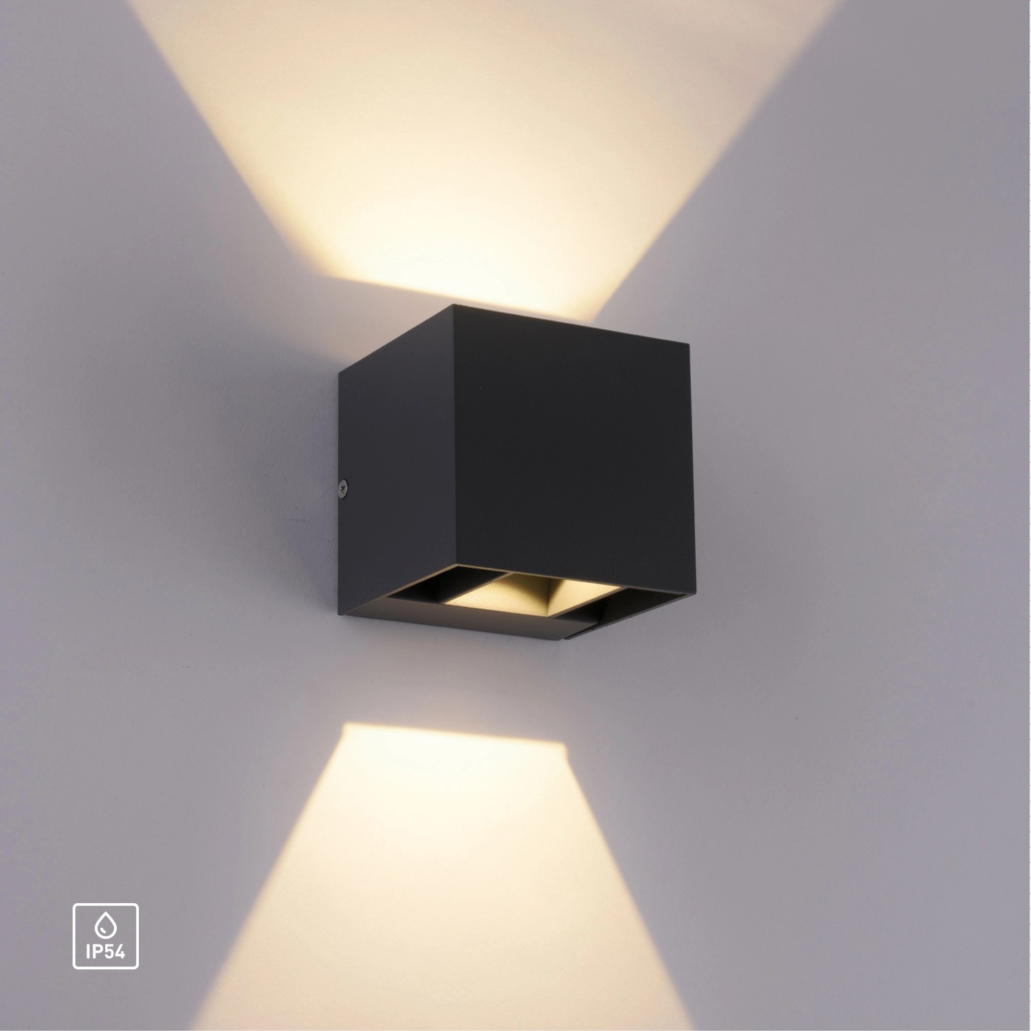 Anthrazitfarbene Paul Neuhaus Wandleuchte Block, Lichtkegel nach oben und unten.