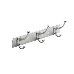Hettich Garderobenleiste mit 3 Haken, mattes Aluminium/Zink Design.