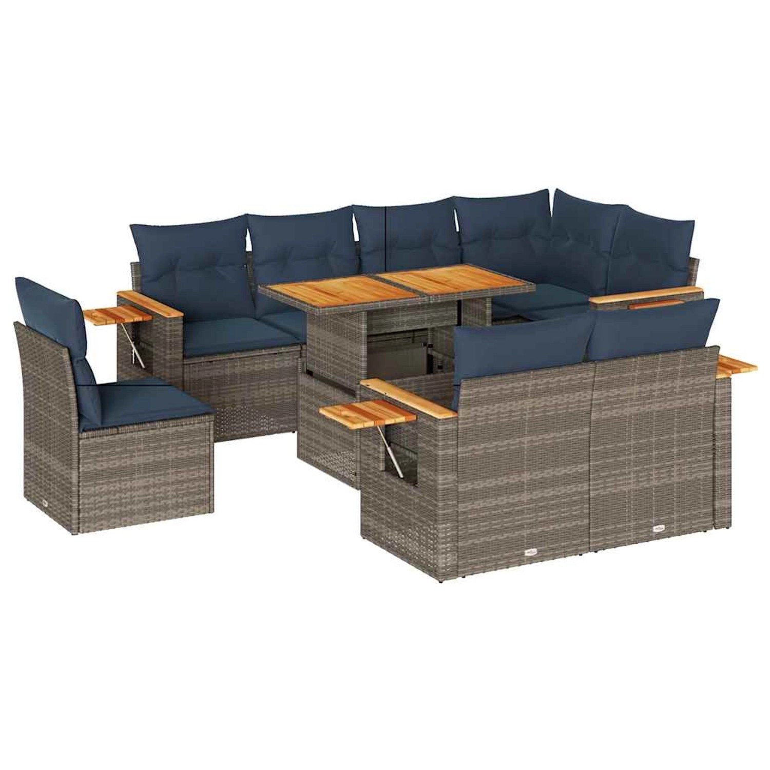 vidaXL 9-Tlg Garten-Sofagarnitur mit Kissen Grau Poly Rattan Akazie 3327617 günstig online kaufen