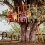 Naturfarbener Relaxdays Nistkasten aus Tannenholz mit ovalem Einflugloch, am Baumstamm befestigt.