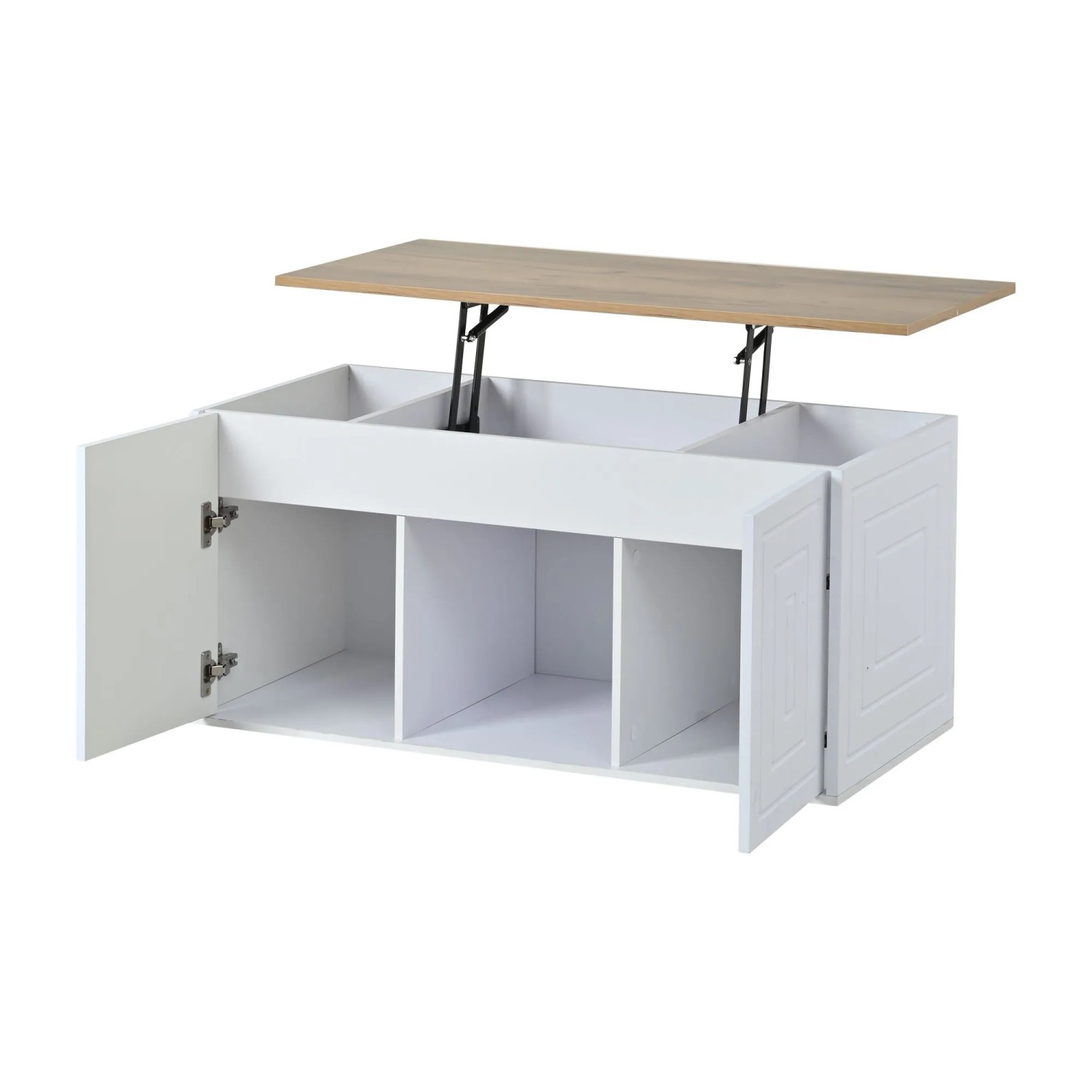 okwish Couchtisch mit Höhenverstellbar 2 Türen Stauraum Wohnzimmer 95x46x45cm Weiß