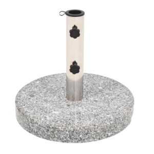 Grauer vidaXL Sonnenschirmständer aus Granit mit Edelstahlrohr, 20 kg schwer.