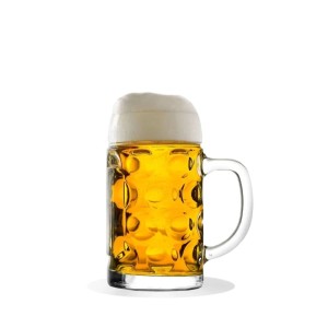 Klares Ich-Zapfe Bierglas Isar 0,3 Liter mit goldenem Bier und Schaum. Spülmaschinengeeignetes Geschirr aus Glas.