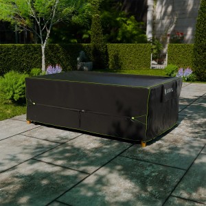 Juskys Abdeckung CoverSafe Pro, 270x180x90 cm, für Gartenmöbel. Schwarze Schutzhülle mit grünen Akzenten.