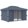 Anthrazit Pavillon 4x3m mit Vorhängen und LED-Lichterkette für Garten & Terrasse.