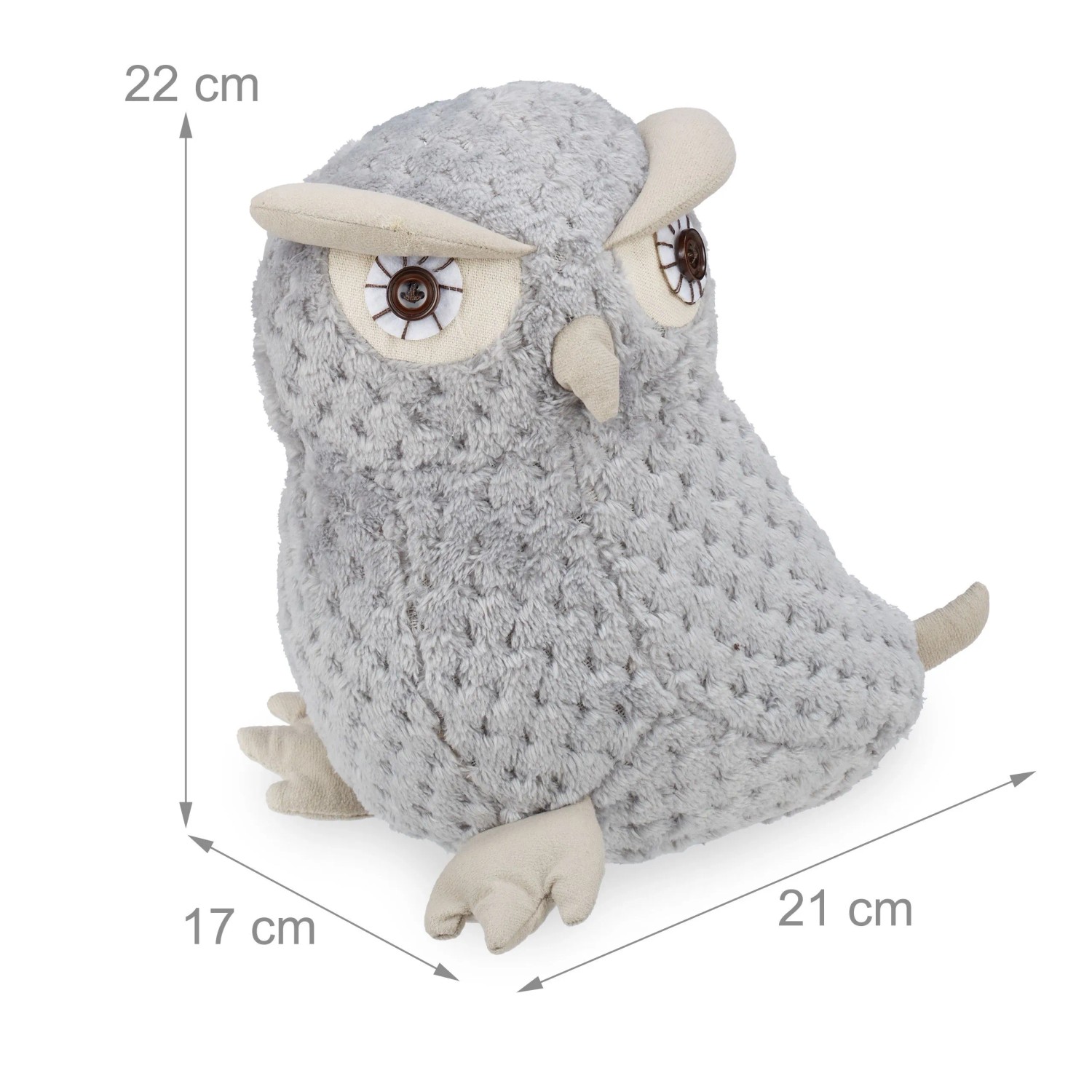 Grauer Relaxdays Türstopper Eule aus Polyester, 22x21x17cm, 1,4kg schwer.