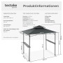 Anthrazitfarbener Tectake Grillpavillon Maracaibo mit Doppeldach und Ablagen.