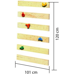 Karibu Kletterwand Lotti aus Holz mit bunten Klettersteinen für Spieltürme.