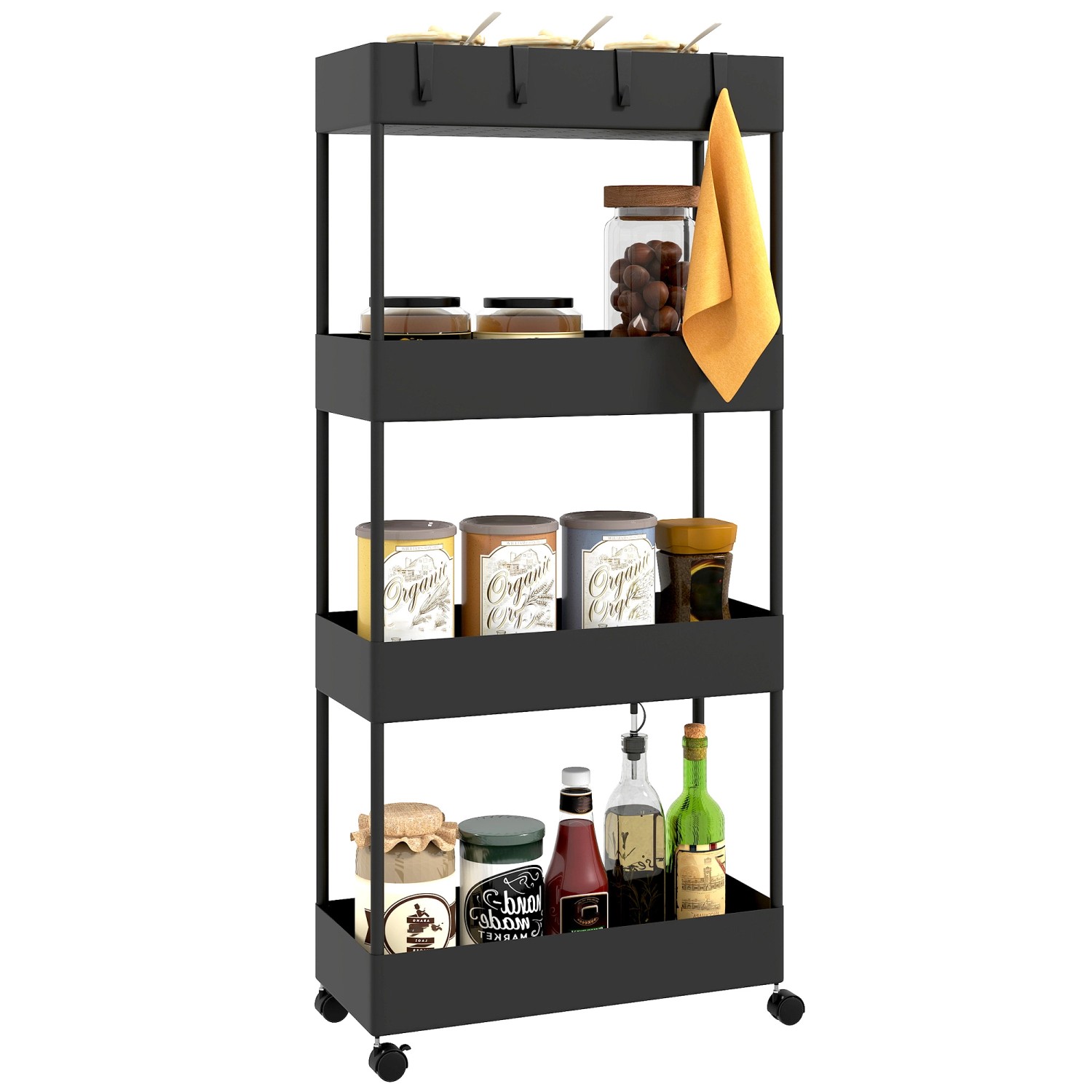 HOMCOM Küchenwagen Stahl Kunststoff 40L x 19B x 90H cm Schwarz günstig online kaufen