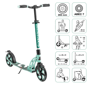 Six Degrees Aluminium Scooter mit Klappmechanismus und Ständer 205 mm Höhenverstellbar GS-Geprüft Mint Testsieger