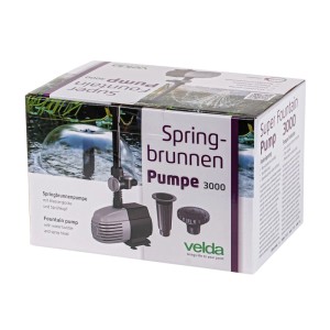 Velda Super Fountain Pump 3000 l/h Springbrunnenpumpe im Karton mit Wasserglocke und Sprühkopf für Teich.