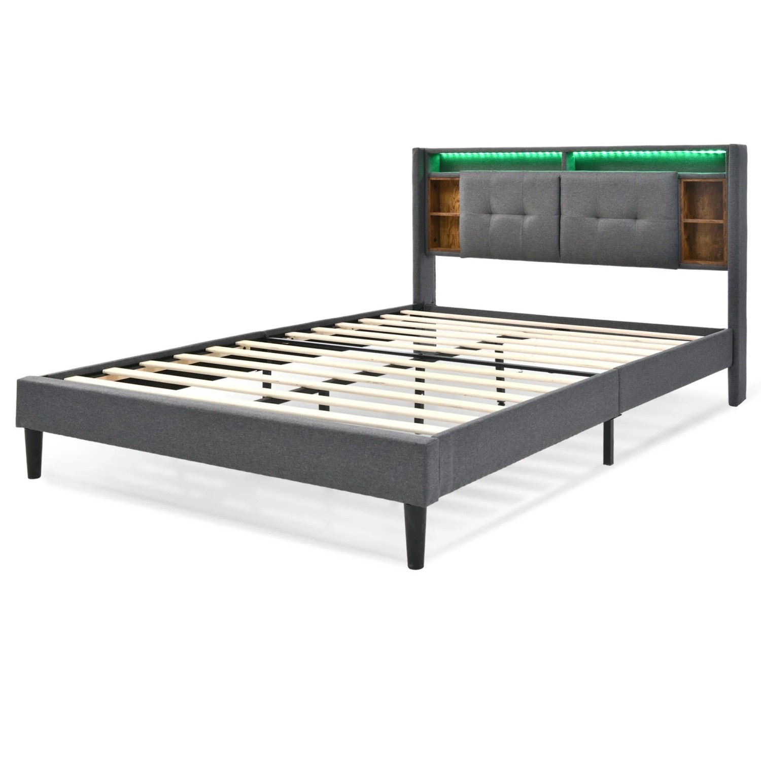 Merax Polsterbett 140x200 Grau LED USB Ohne Matratze