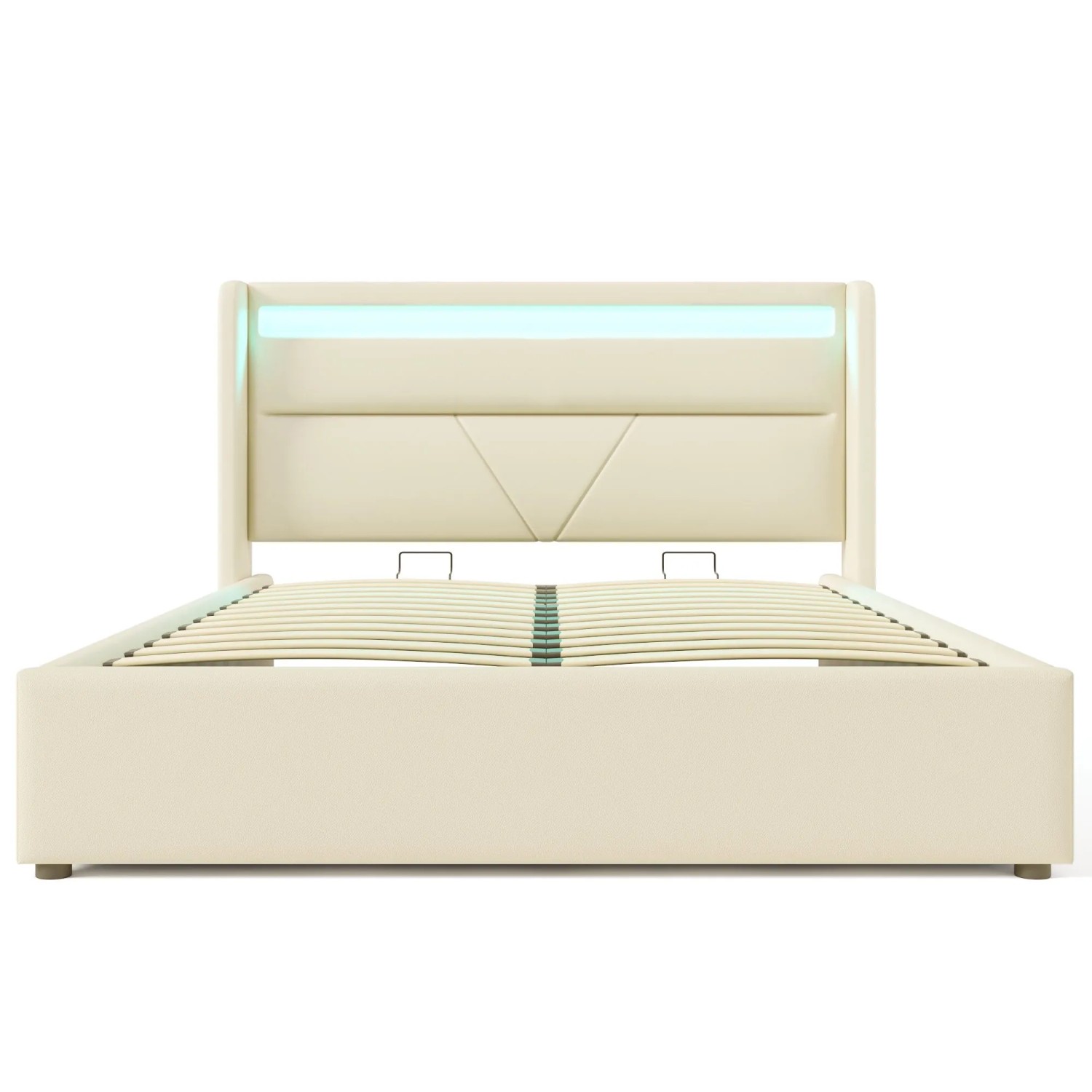 okwish Polsterbett 160x200cm mit LED Beleuchtungsleiste Schlafzimmer Weiß ohne Matratze