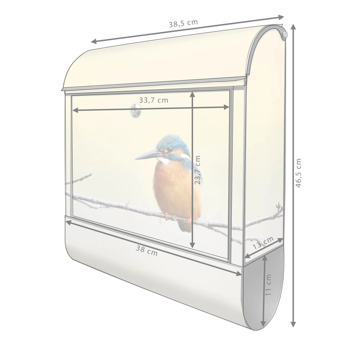 Banjado Design Briefkasten Schwarz mit Vogel Motiv und Zeitungsfach, Maße 39x47x14cm.