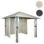 Creme-beige MCW Pergola J63 mit Dach und Seitenwänden als Terrassenüberdachung.