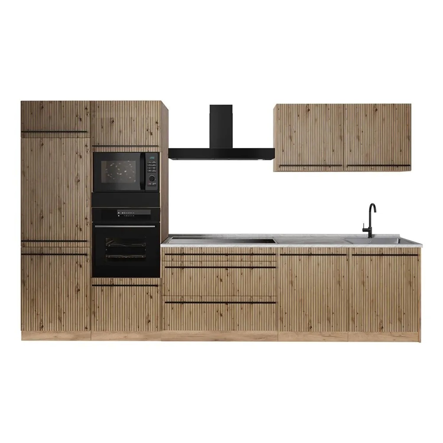 Vicco Küchenzeile R-Line Artisan-Eiche/Goldkraft Eiche 340 x 207 Arbeitsplatte Marmor Art Nr 67339
