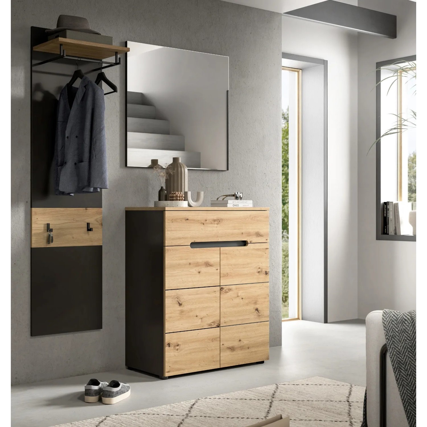 Inn.Furn Garderoben-Set 3-teilig in Eiche und Grau 140 cm Cooper_3