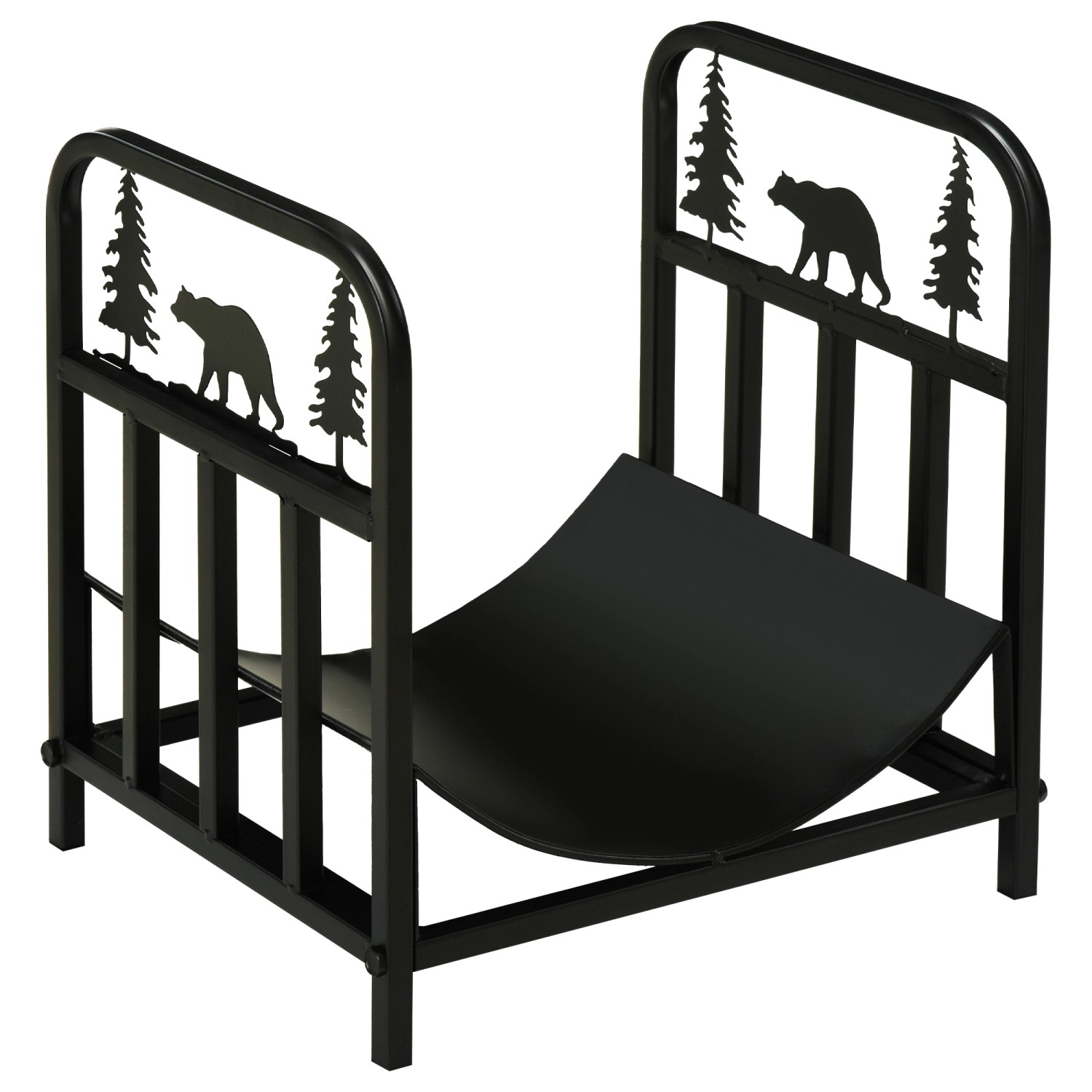 Outsunny Kaminholzregal Brennholzregal mit Griffe Metall Schwarz günstig online kaufen