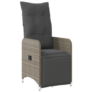 Verstellbarer Gartenstuhl aus grauem Rattan mit Kissen, Teil des vidaXL Bistro-Sets