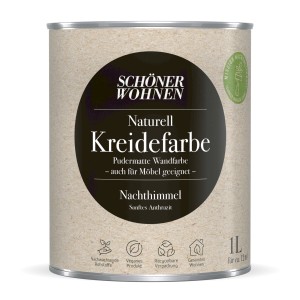 Schöner Wohnen Kreidefarbe Naturell Nachthimmel 1 l, pudermatte Wandfarbe in Anthrazit.