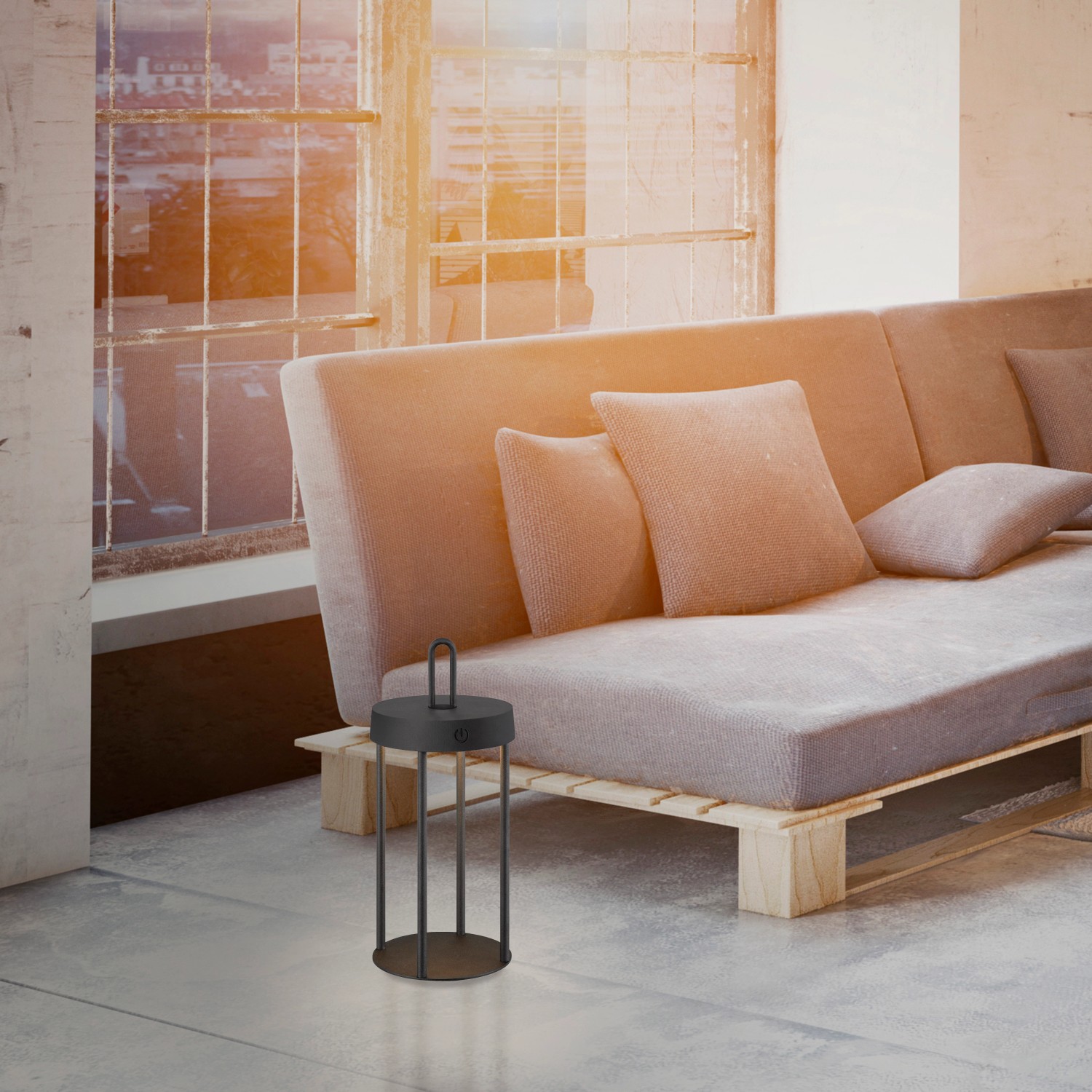 Schwarze LED-Akku-Tischleuchte Anselm von Just Light, ideal für Innen- und Außenbereich.