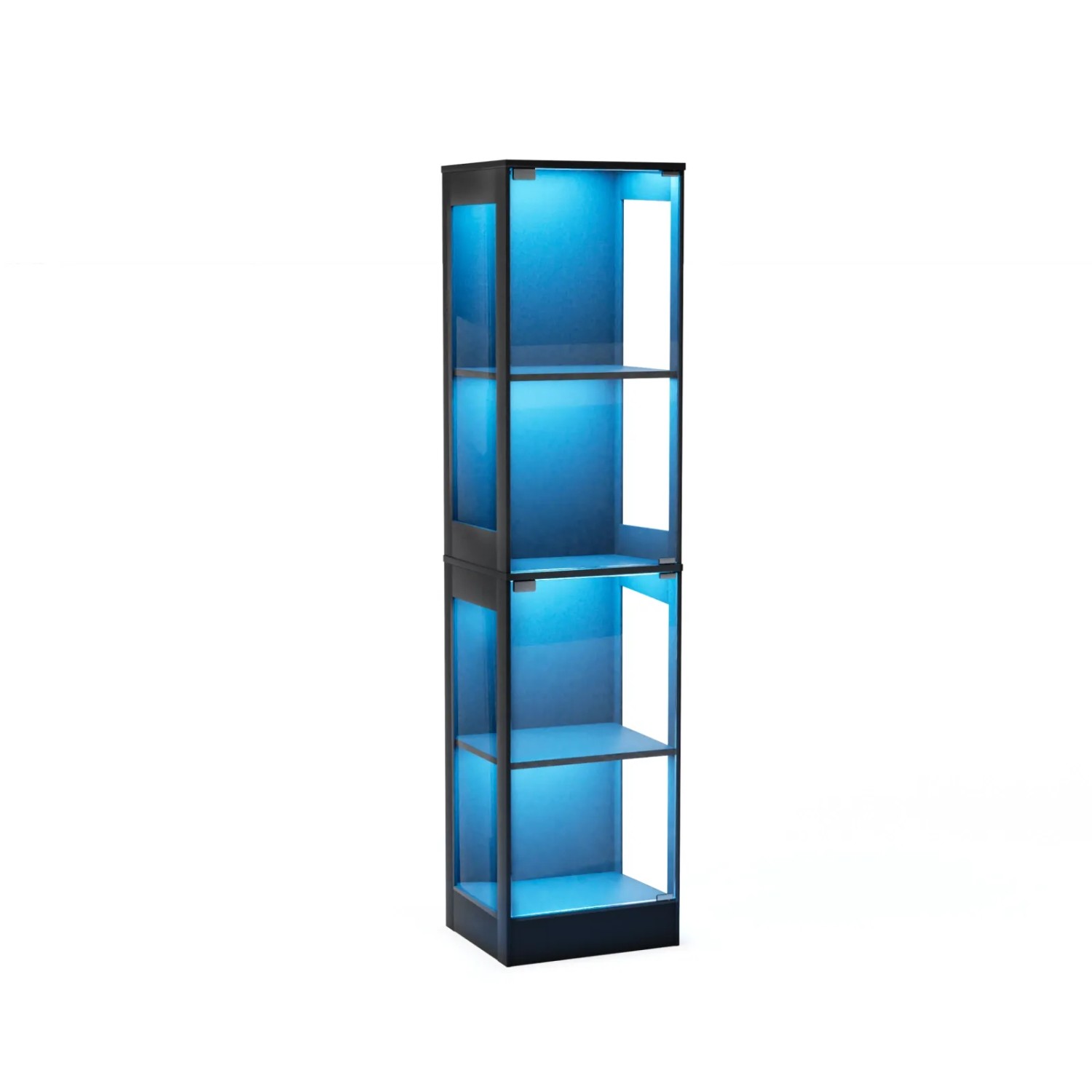 PXloue Glasvitrine 40x35x165 cm Mit LED-Beleuchtung und Ladestation Schwarz